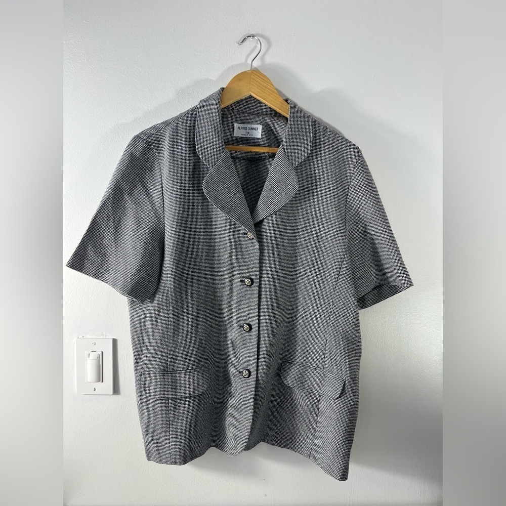 VINTAGE Alfred Dunner Womens Size 14 Black/White Short Sleeve Blazer Jacket